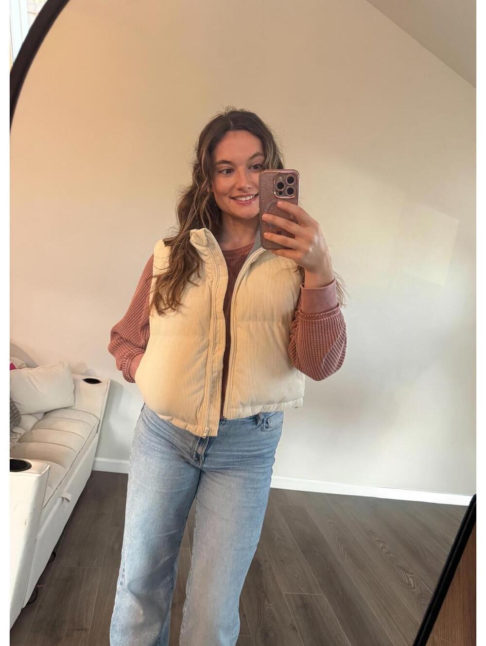IVORY ADOREME CORDUROY PUFFER VEST